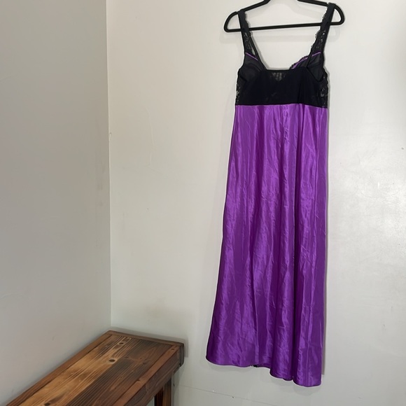 Victoria’s Secret Silky Satin Purple Black Lace Slip Dress Size Large - Picture 9 of 14